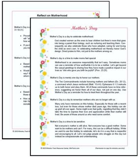 Holiday Reflections Resource Includes Mother's Day